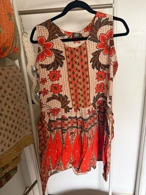 Sleeveless Floral Print Boho dress in Red and Cream